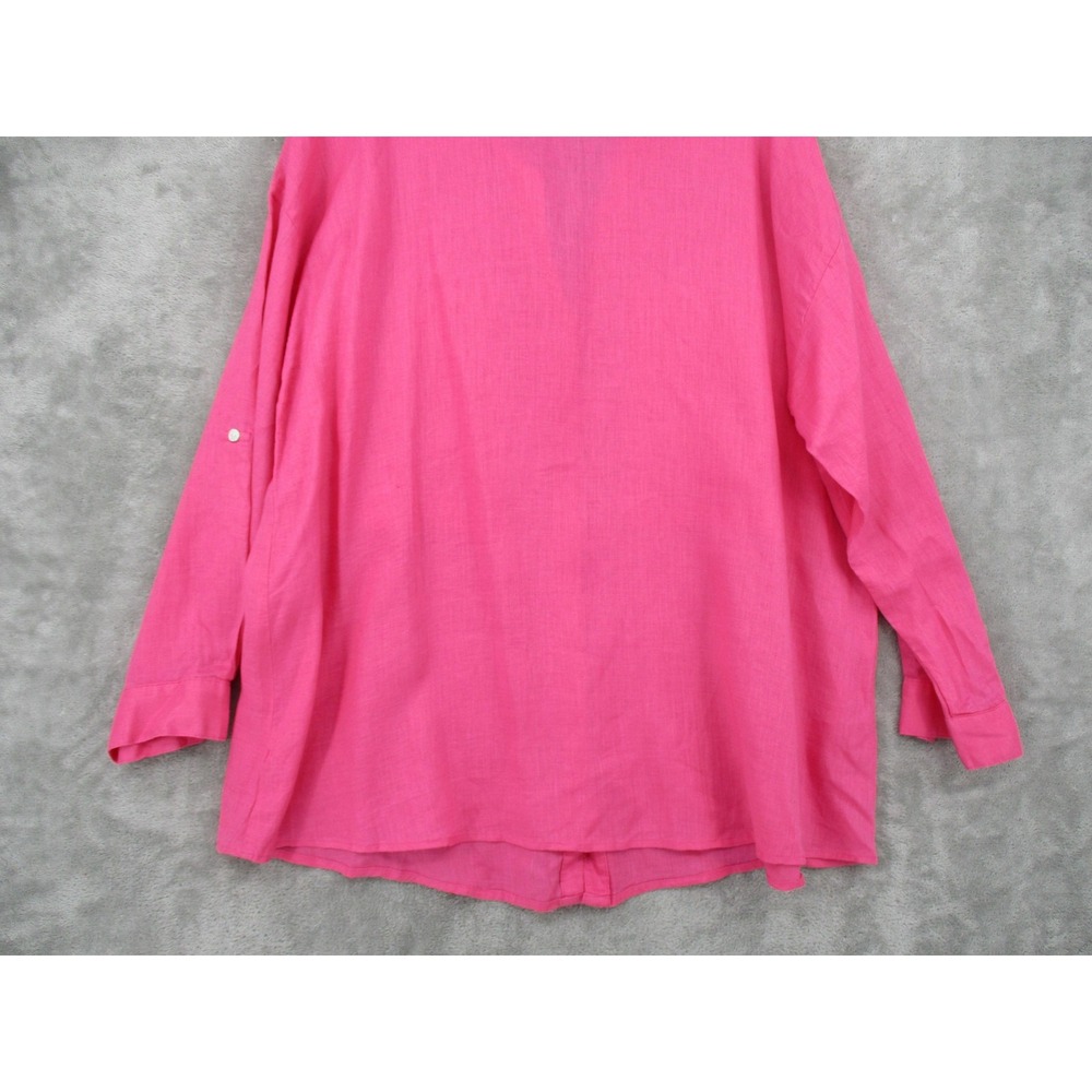 Magaschoni Blouse Womens Large Linen Button Up Oversized Long Sleeve Pocket Pink - Picture 6 of 9